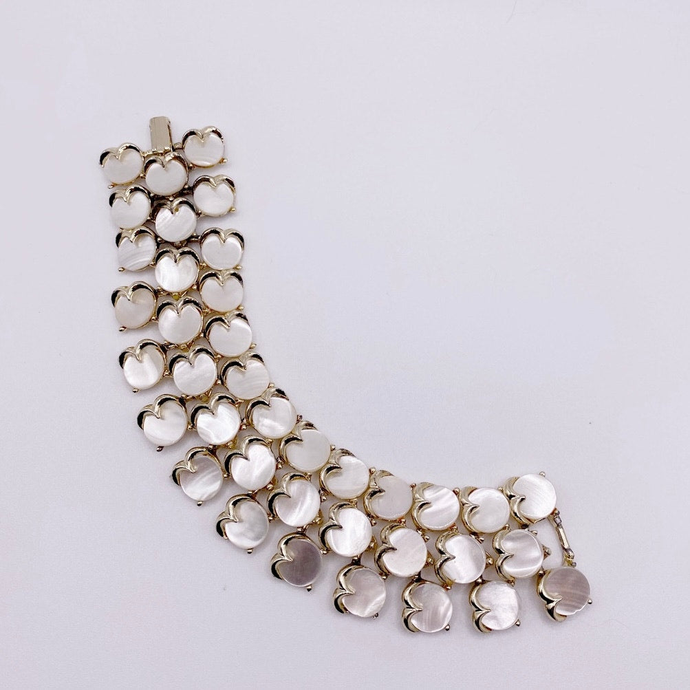 Mother of Pearl Panel Bracelet Gold tone 7”