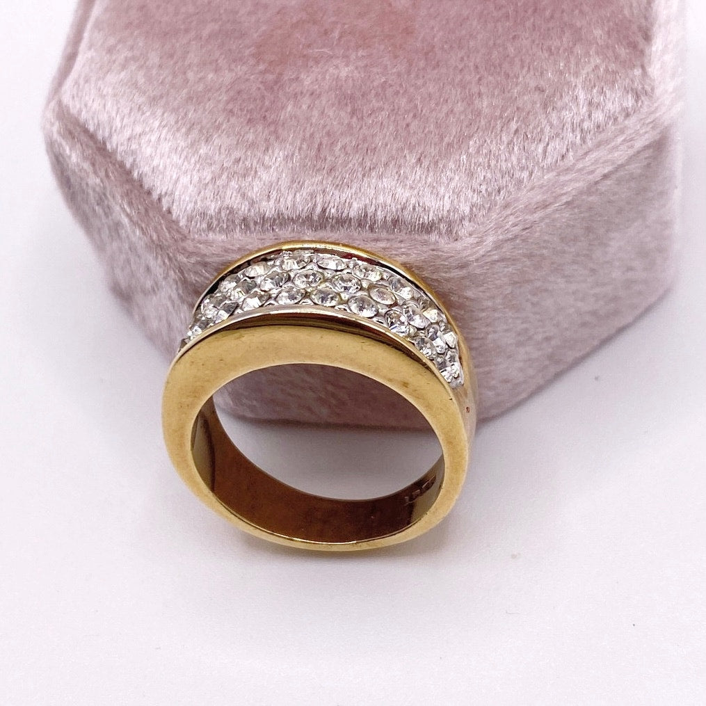 Vintage Ring Band With Rhinestones Gold Electroplated 7.5
