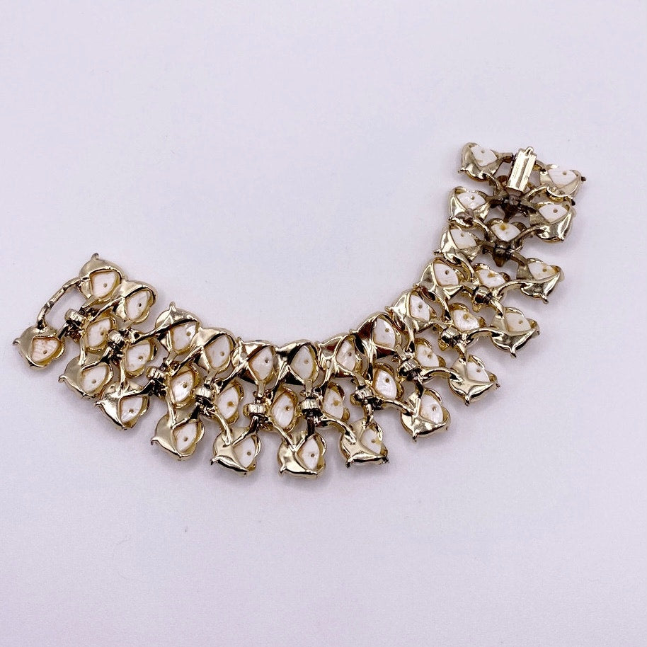 Mother of Pearl Panel Bracelet Gold tone 7”