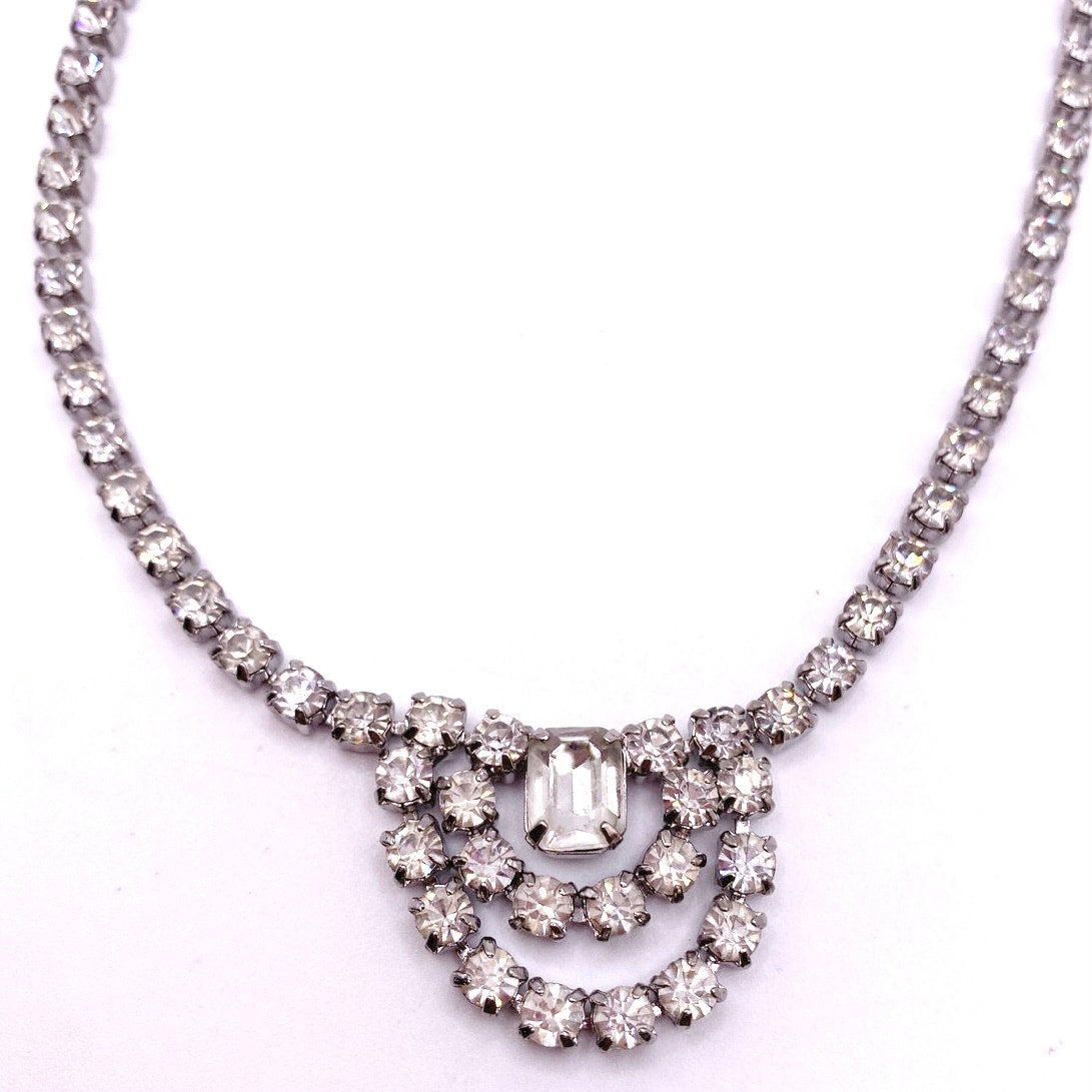 Vintage Silver Tone and Rhinestones Rivière Necklace 16”