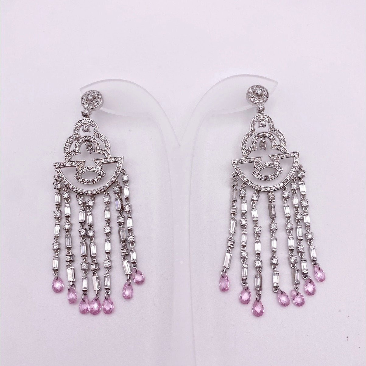 Chandelier Long Dangle Earrings Silver and Rhodium Plated with CZ Crystals