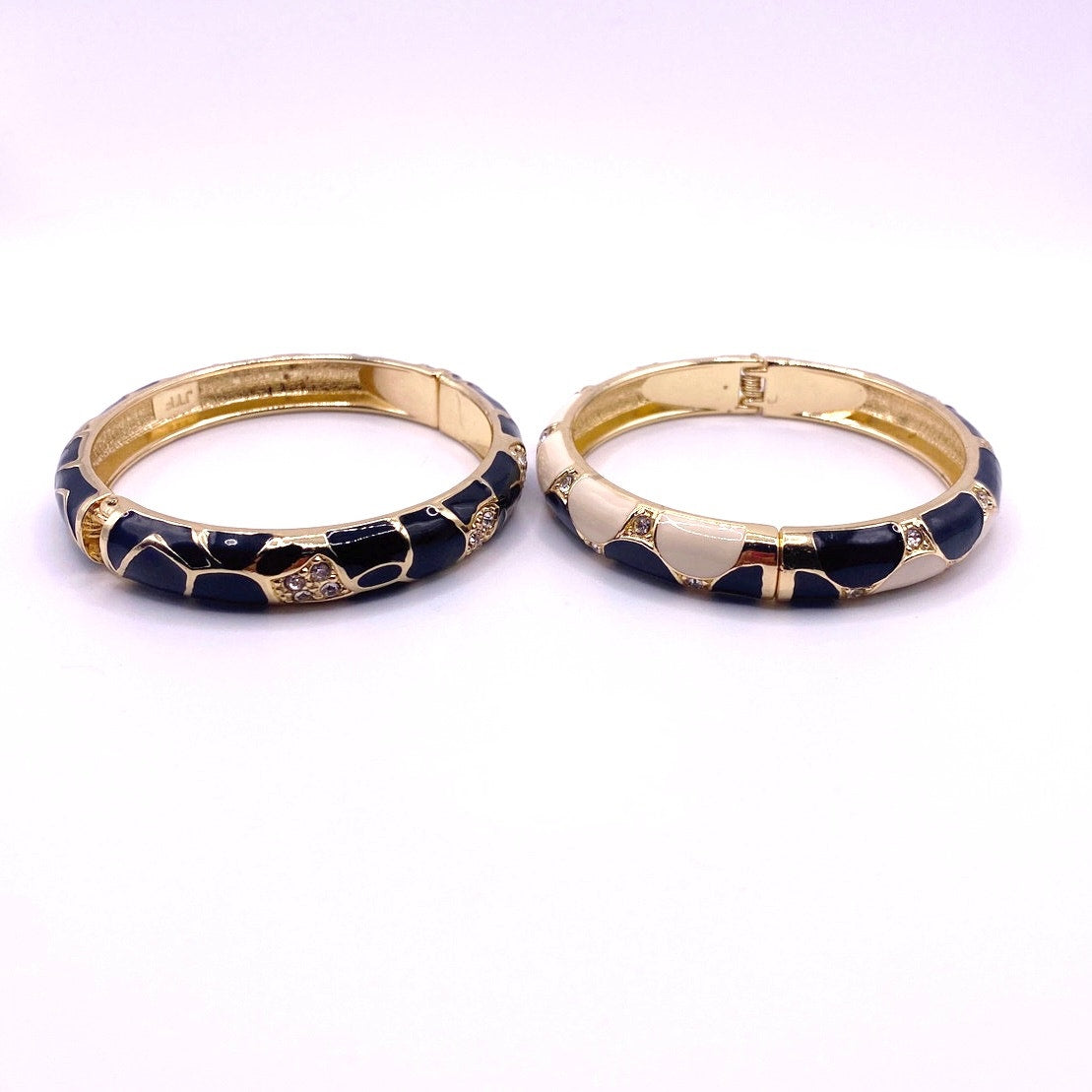 Two JTF Bangle Bracelets Black and White Enamel