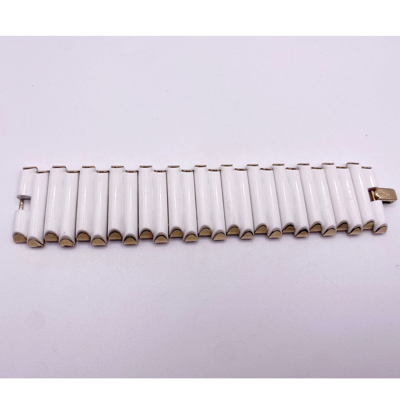 Crown Trifari White Resin Bar Panel Bracelet