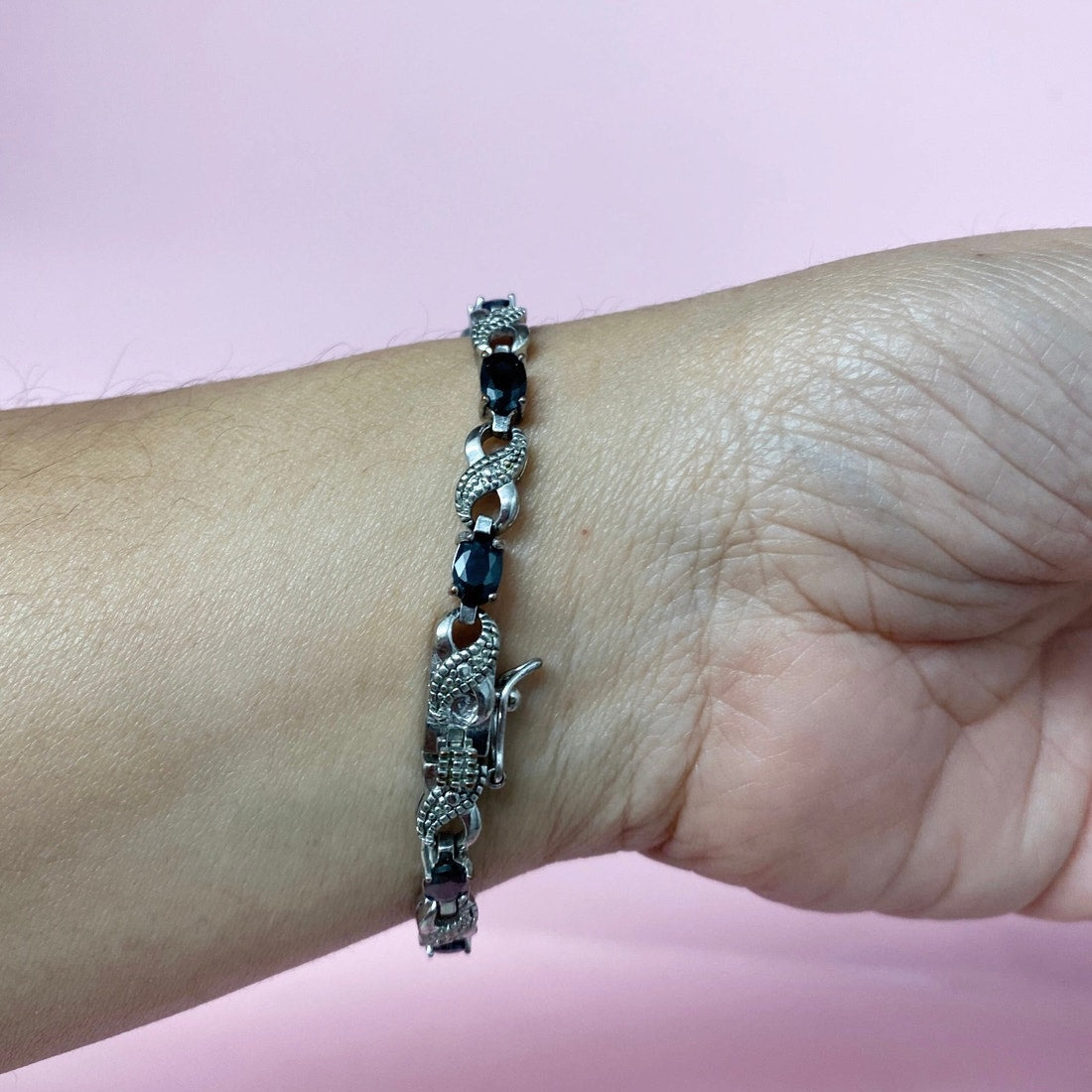 Silver Plated and Onyx Tennis Bracelet