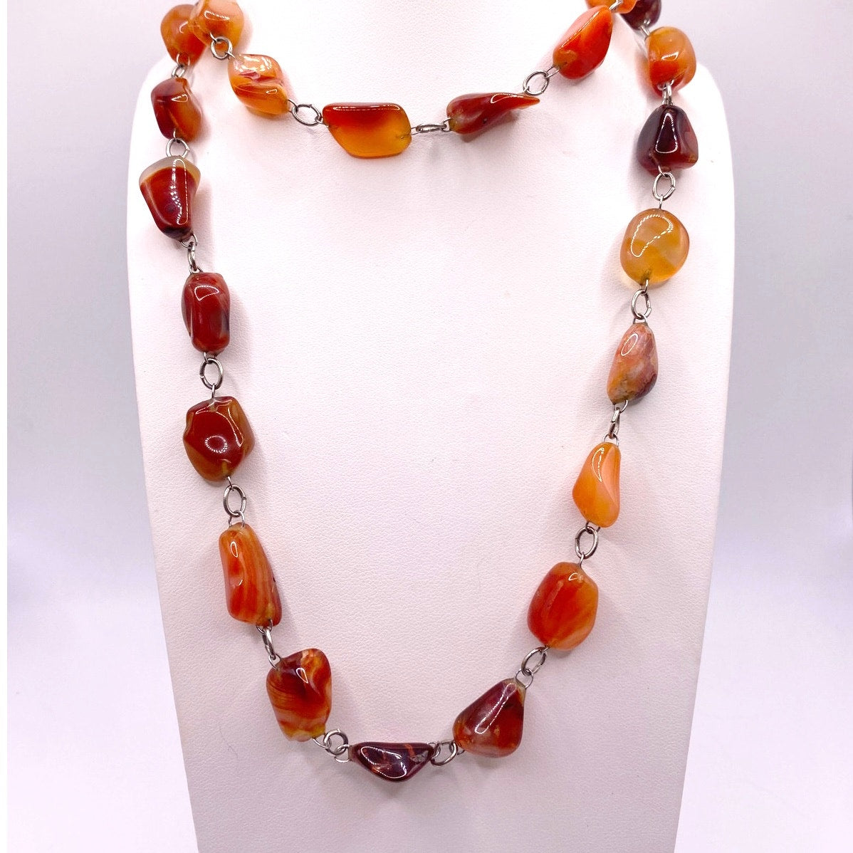 Vintage Large Carnelian Stones Necklace 30”