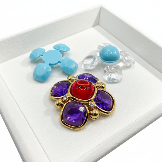 Joan Rivers Maltese Cross Gold Tone Exchangeable Lucite Cabochon Brooch