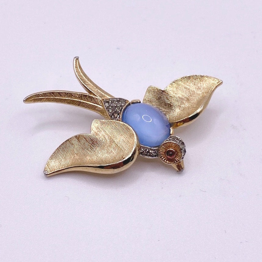 Crown Trifari Jelly Belly Brooch Blue Bird by Alfred Philippe