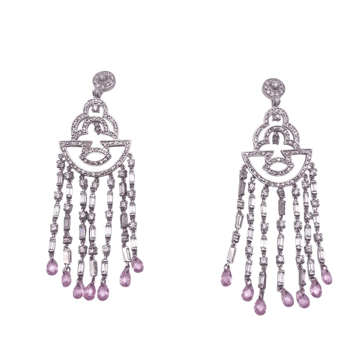 Chandelier Long Dangle Earrings Silver and Rhodium Plated with CZ Crystals