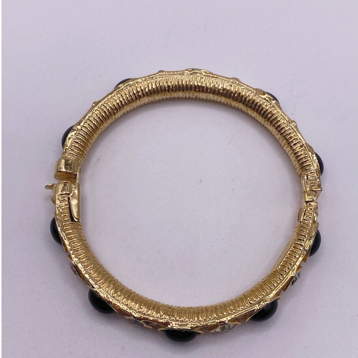 Vintage Donald Stannard Black And White Rhinestones Bangle Bracelet 7”