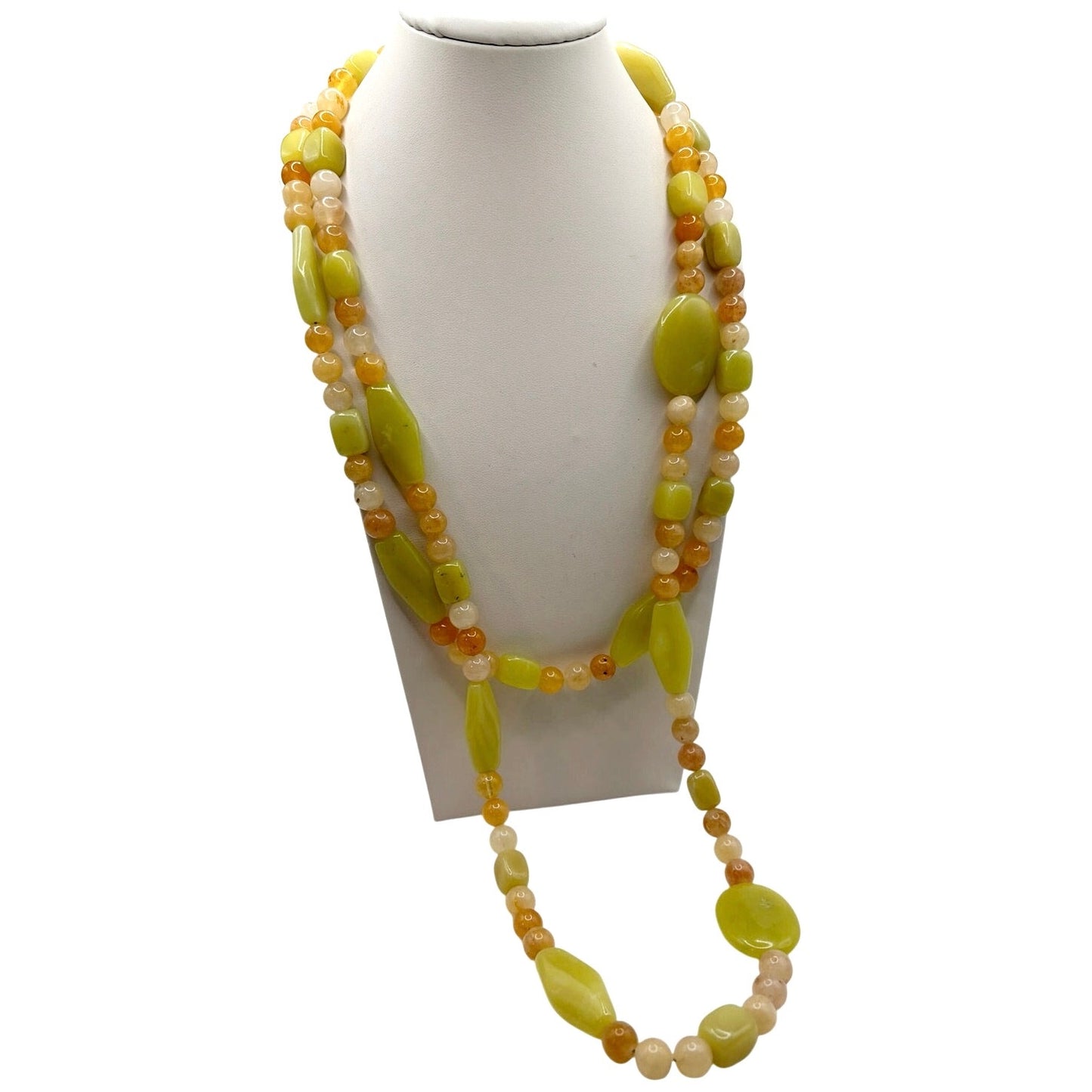 Jay King DTR Necklace Sterling 925 Lemon Jade Olive Jade 50” Long