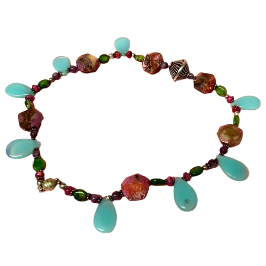 Vtg Multi gemstones and St Silver Beads Necklace