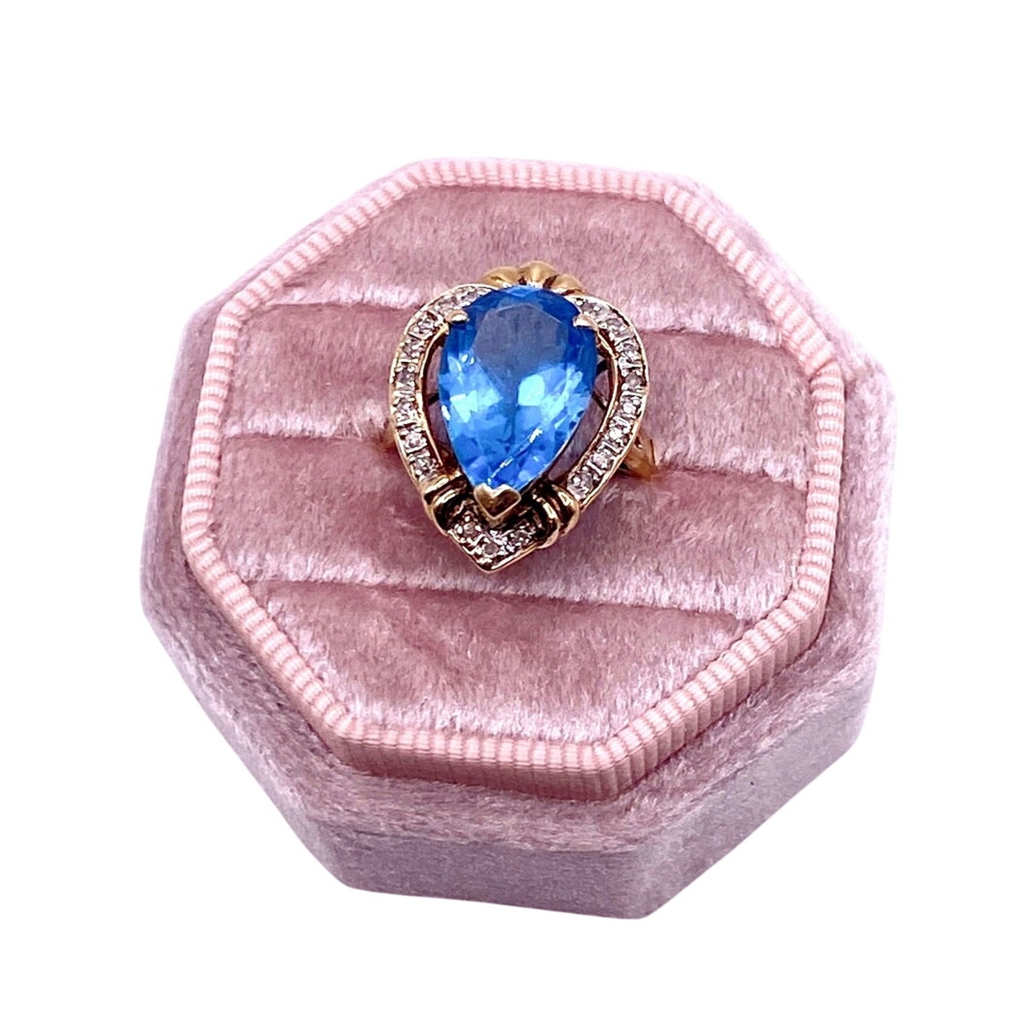 Cocktail Ring 14k Gold Vermeil Sterling Silver With Topaz and Diamonds Size 6.5