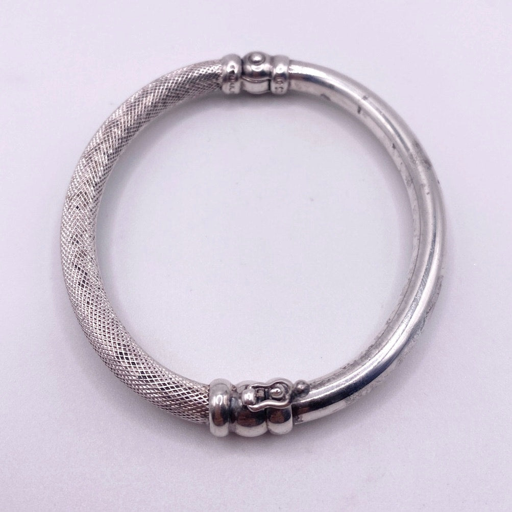 Vintage Sterling Silver Bangle Half Hollow and Half Mesh 8”