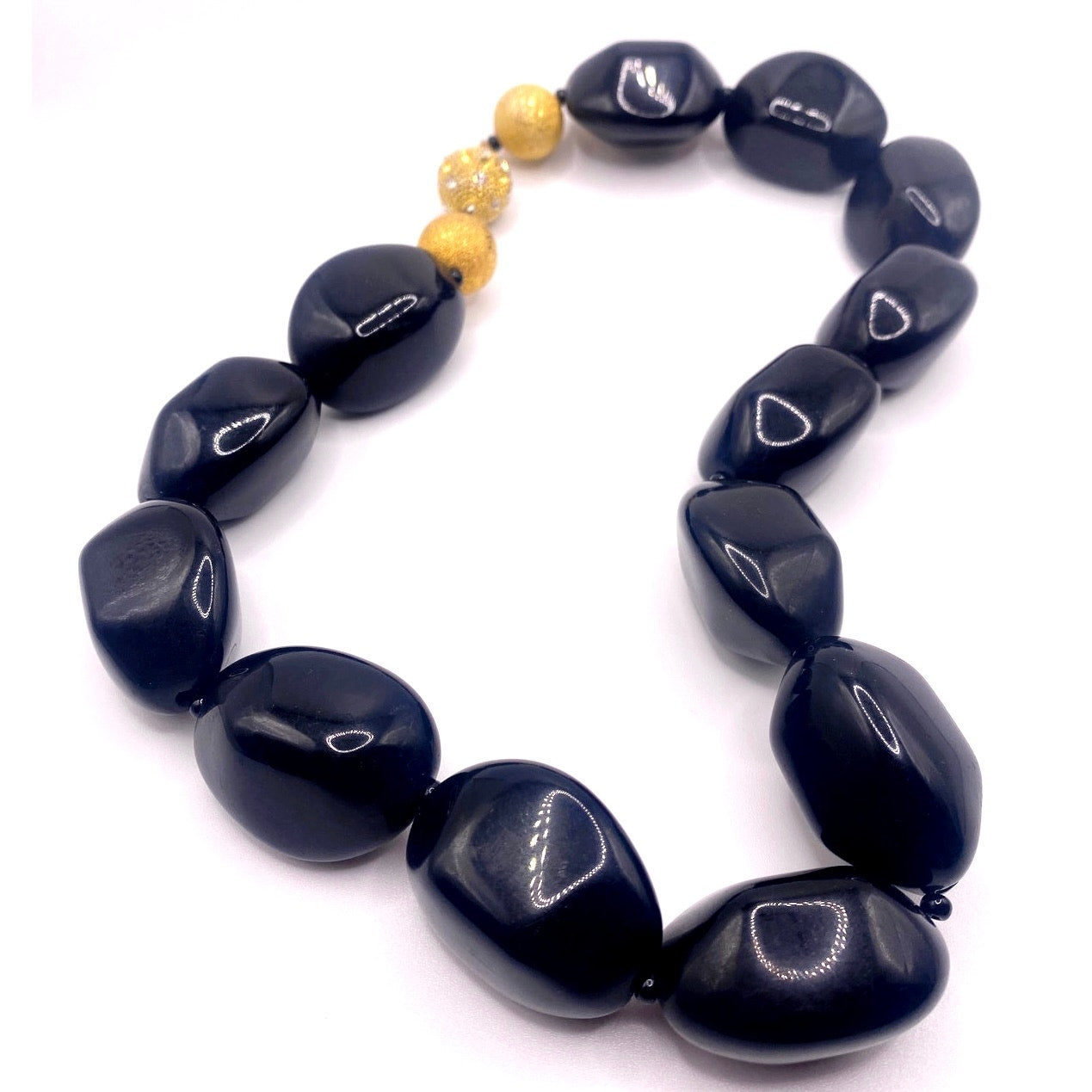 VNTG Black Agate Onyx Big Boho Beads Chunky Necklace 18”