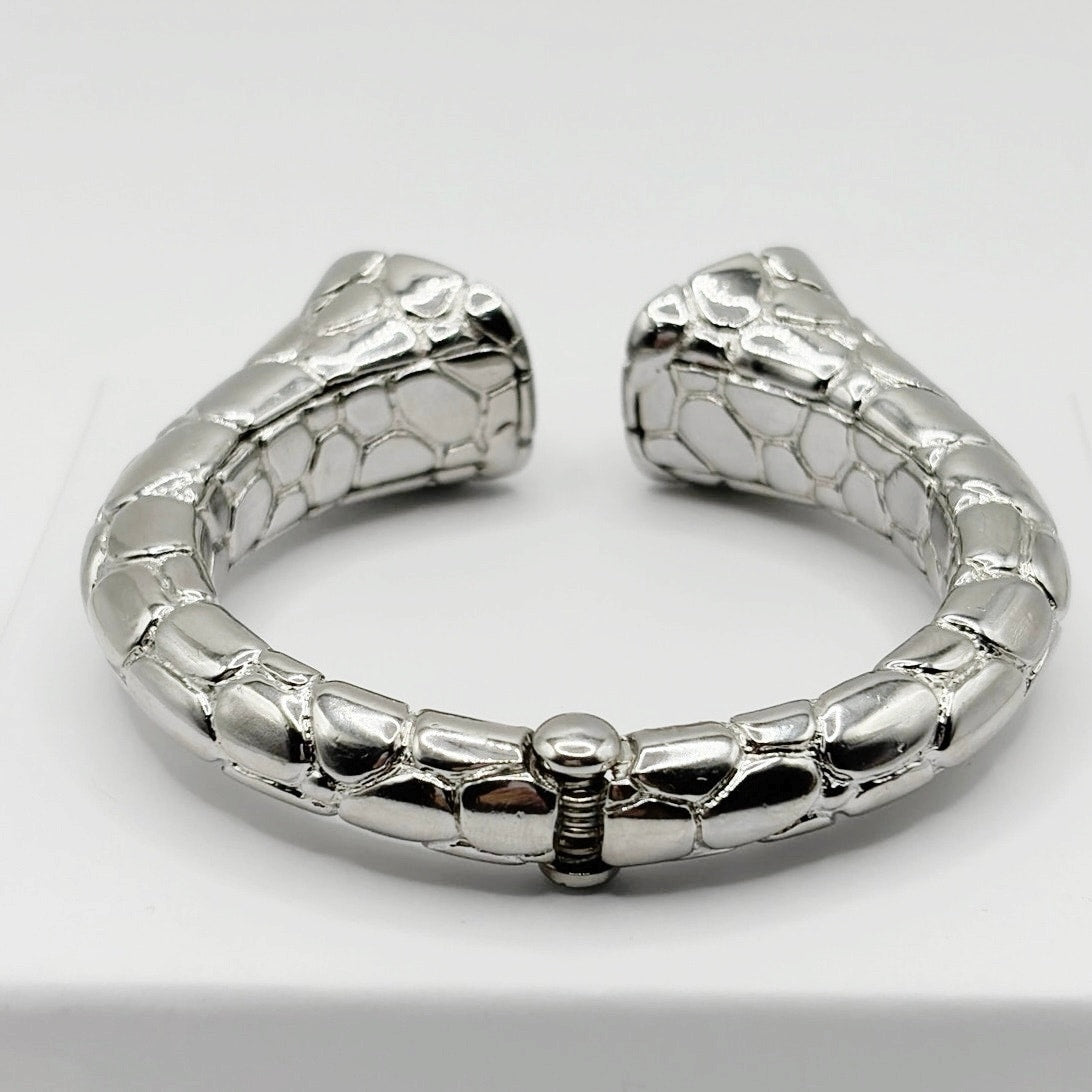 Vintage Silver Tone and Red Glass Rhinestones Open Cuff Bracelet Size 7