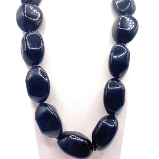 VNTG Black Agate Onyx Big Boho Beads Chunky Necklace 18”