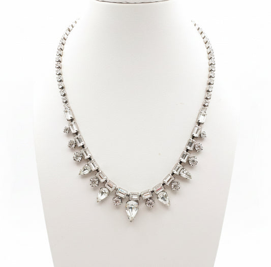 Weiss Signed Vintage Silver Tone Necklace with Rhinestones 15”