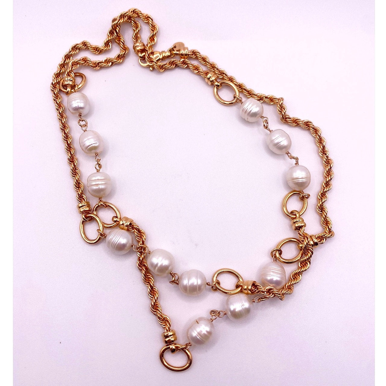 Bronce Italy Necklace Gold Tone with Baroque Pearls Extra Large 34 inches