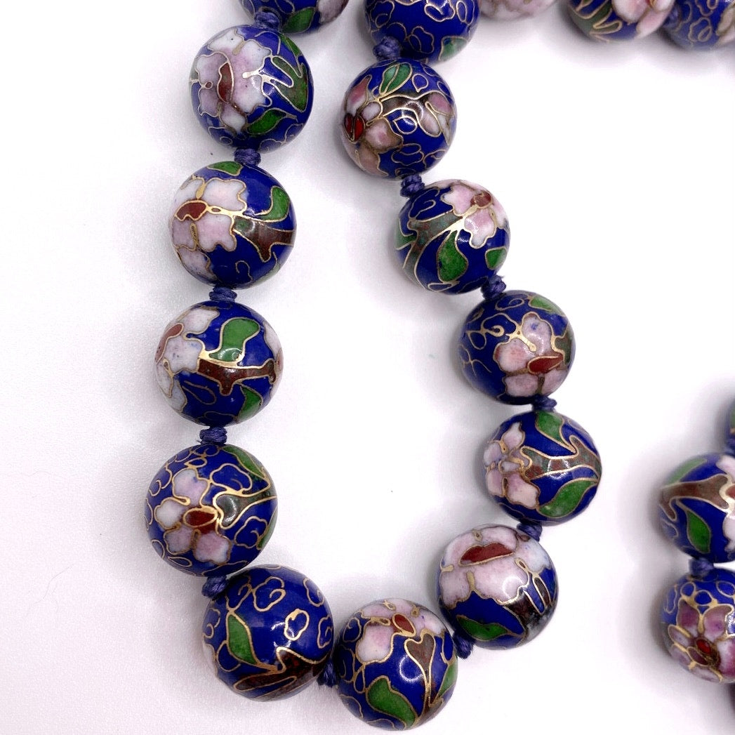Vintage Chinese Cloisonné 8cm Beads Necklace 24”