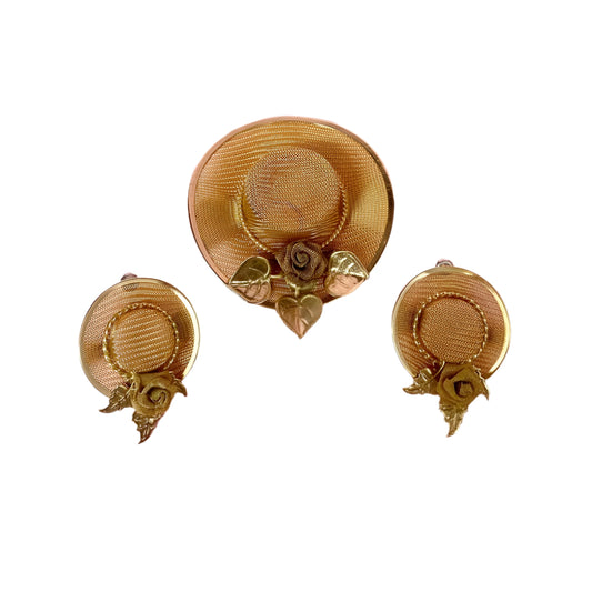 Mesh Metal Hat Pin And Earrings Studs Set