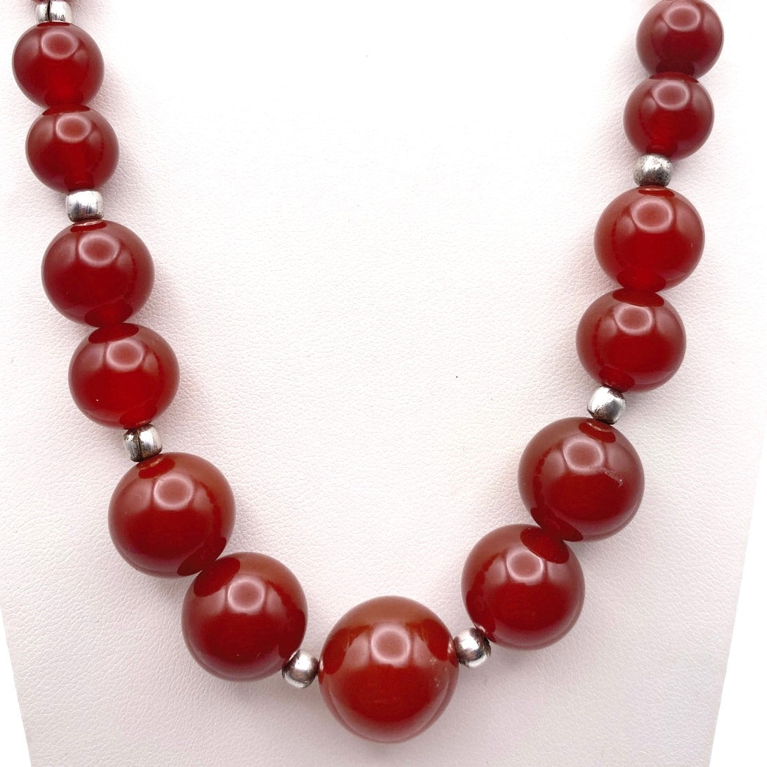 Graduated Carnelian and Freshwater Pearls Vintage Necklace 20”