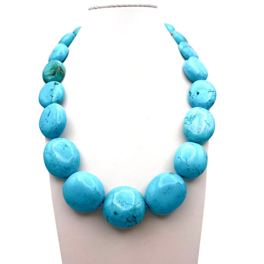 Sleeping Beauty Turquoise Chunky Necklace 16”  Sterling Silver Closure