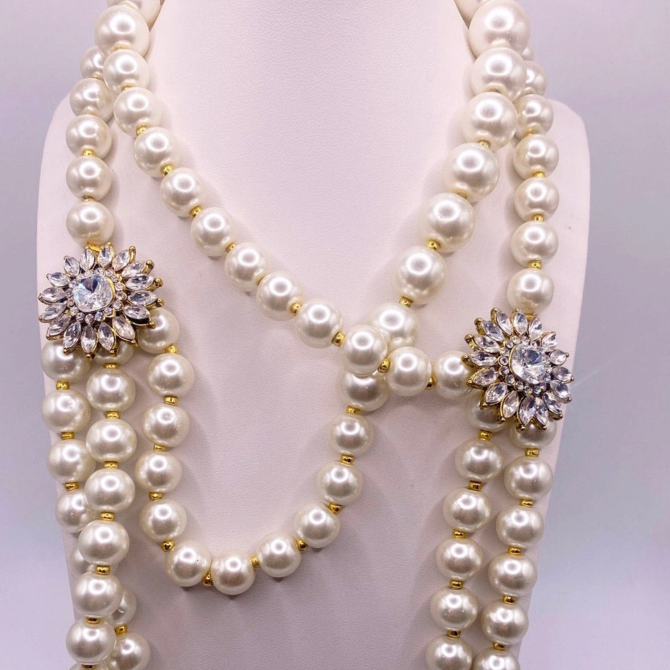 AMRITA Faux Glass Pearls Necklace Three Strands