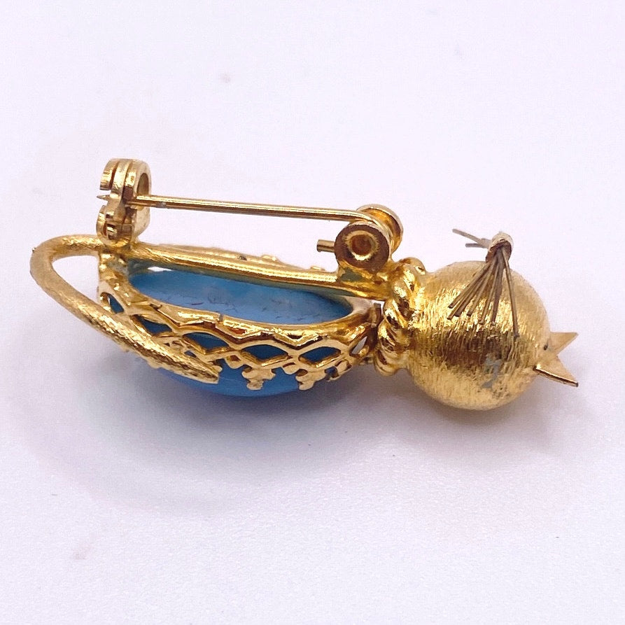 Cat Small Pin Jelly Belly Style Faux Blue Turquoise Tone Cabochon