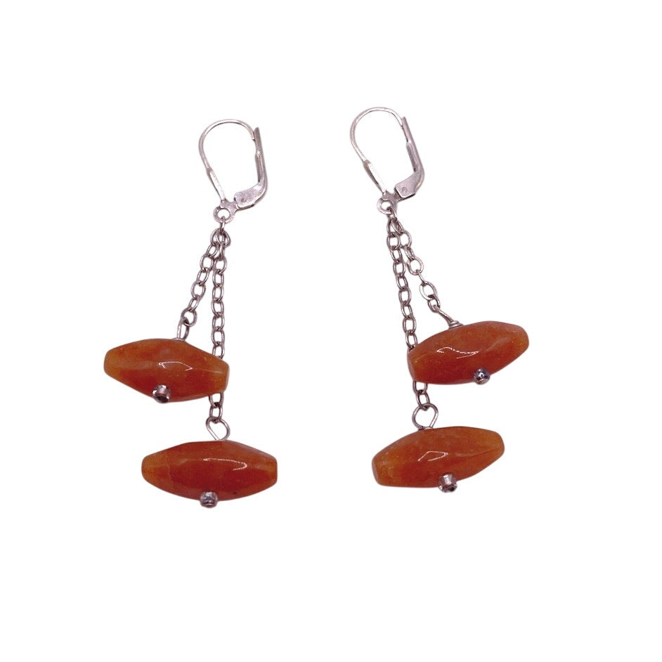 Vintage Sterling Silver and Carnelian Dangling Earrings