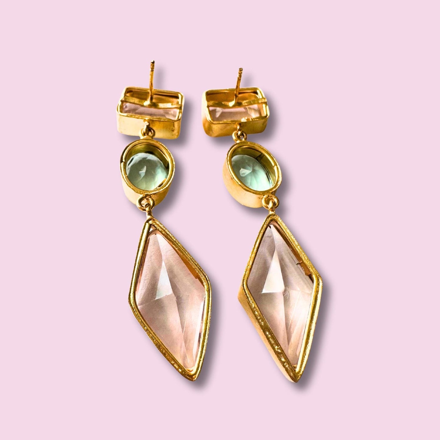 Cocktail Earrings Pink and Aqua Glass