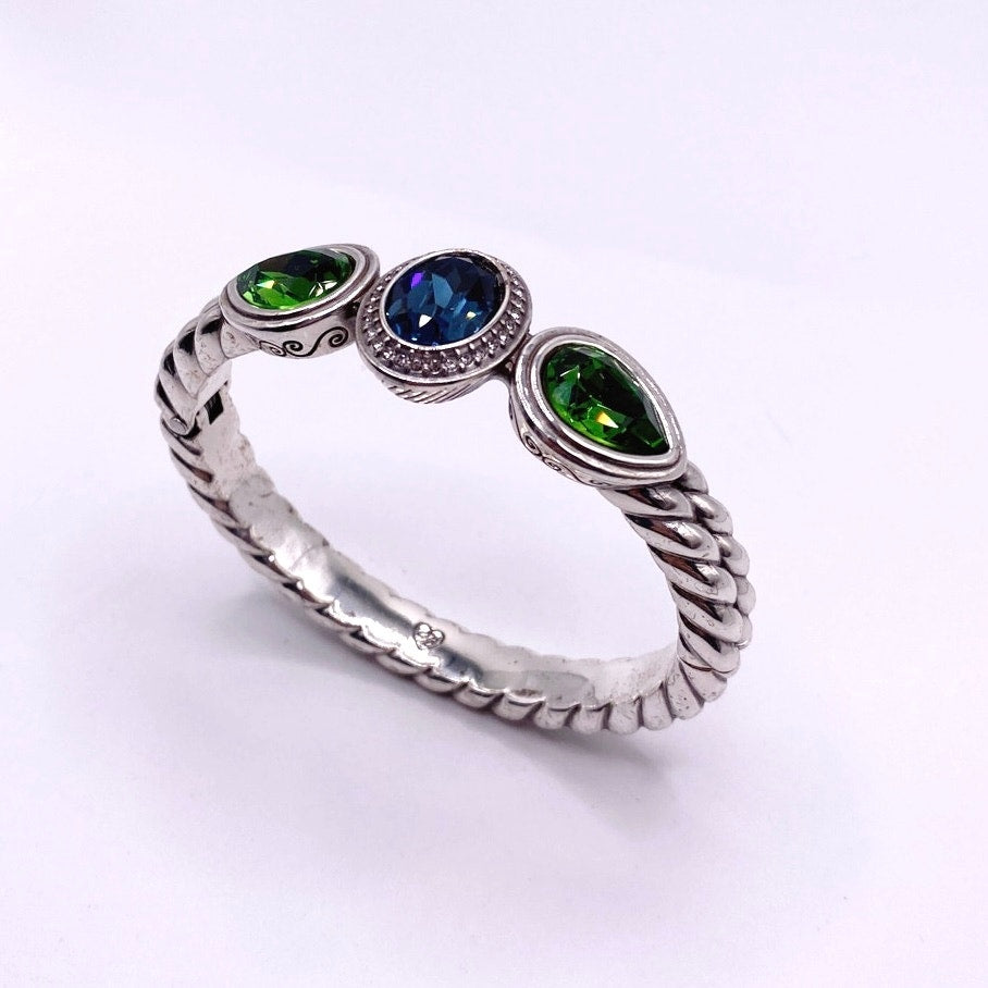 Vintage Brighton Cuff Bracelet 7” with Green and Blue Swarovski Stones