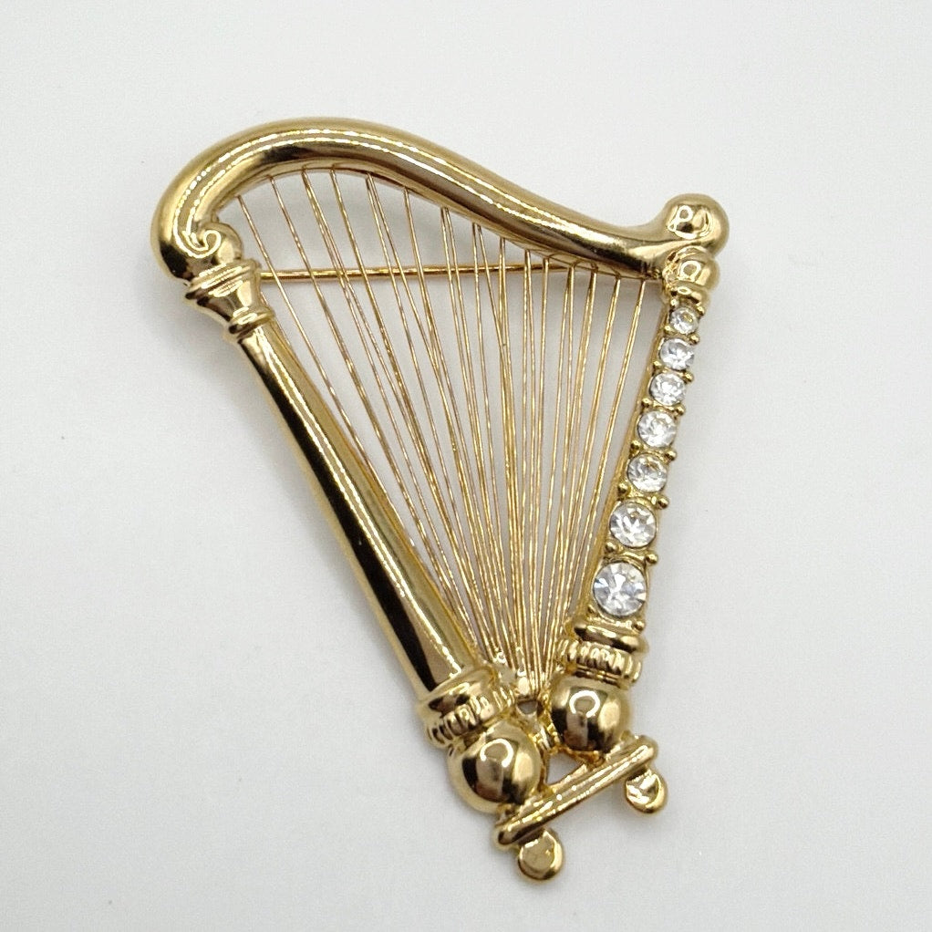 Vintage Harp Brooch Gold Tone 2”