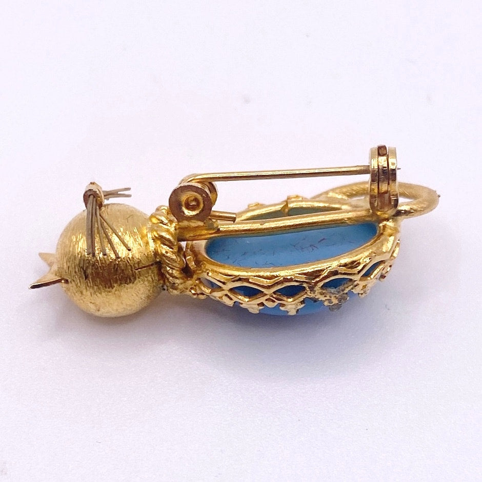 Cat Small Pin Jelly Belly Style Faux Blue Turquoise Tone Cabochon