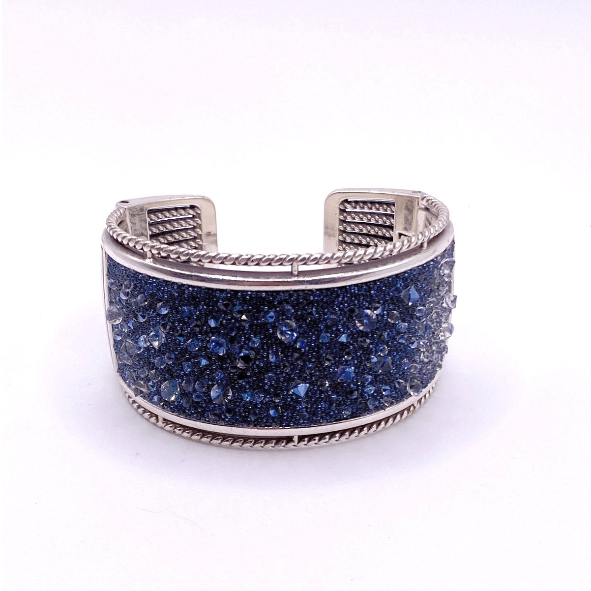 Brighton Silver Plated and Blue Crystals Cuff Bracelet Size 7