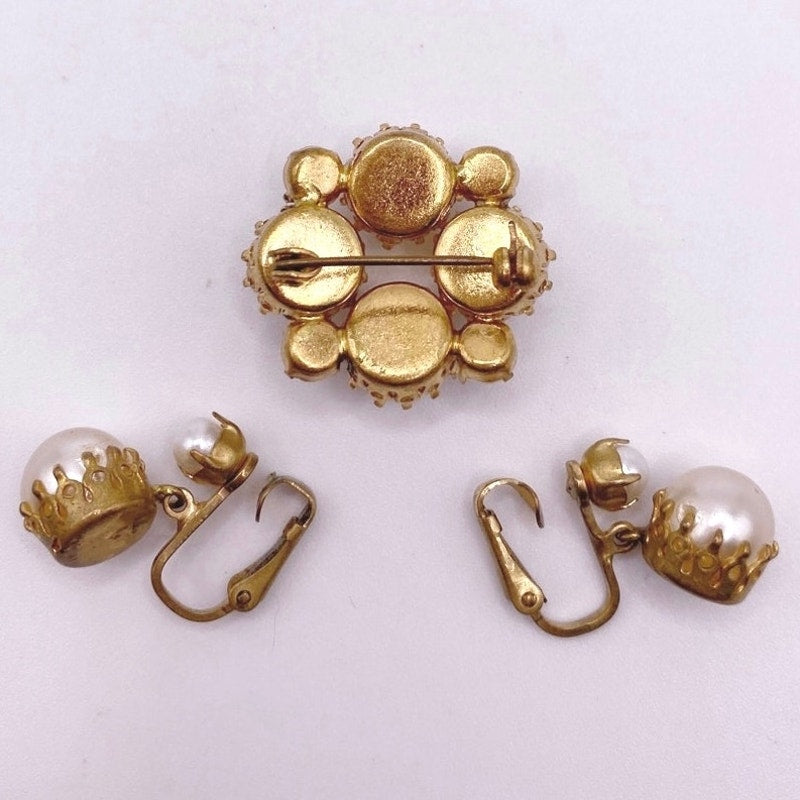 Vintage Clip On Earrings and Brooch Faux Pearls Austria Signed
