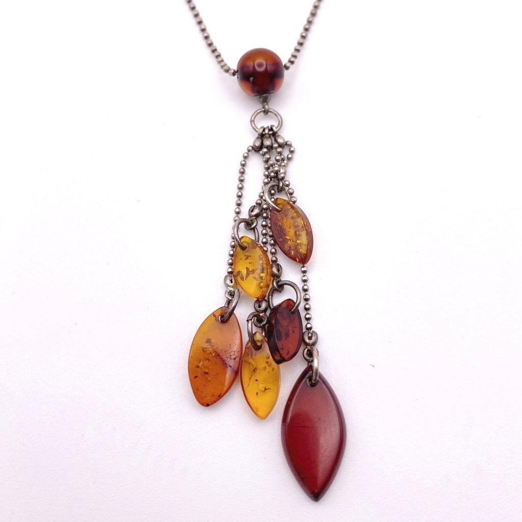 Vintage Sterling Silver and Cognac Amber Drop Charm Bead Pendant