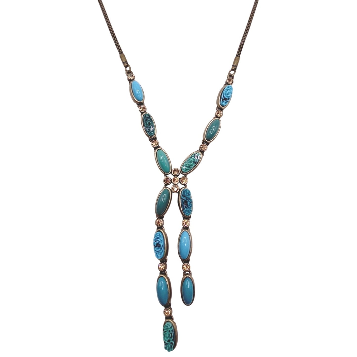 Vintage Liz Claiborne Turquoise Blue Tone Y Necklace