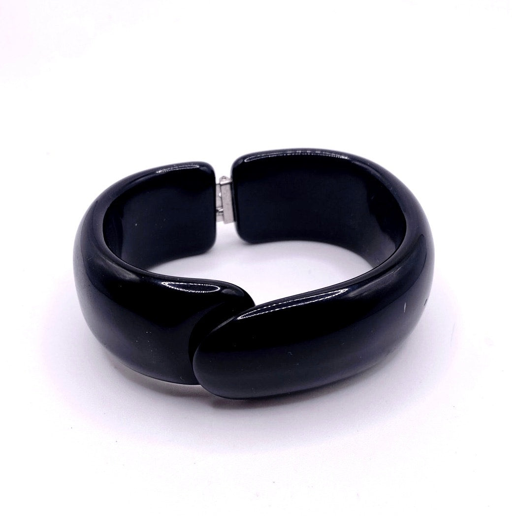 Vintage Black Lucite Cuff Bracelet Size 7