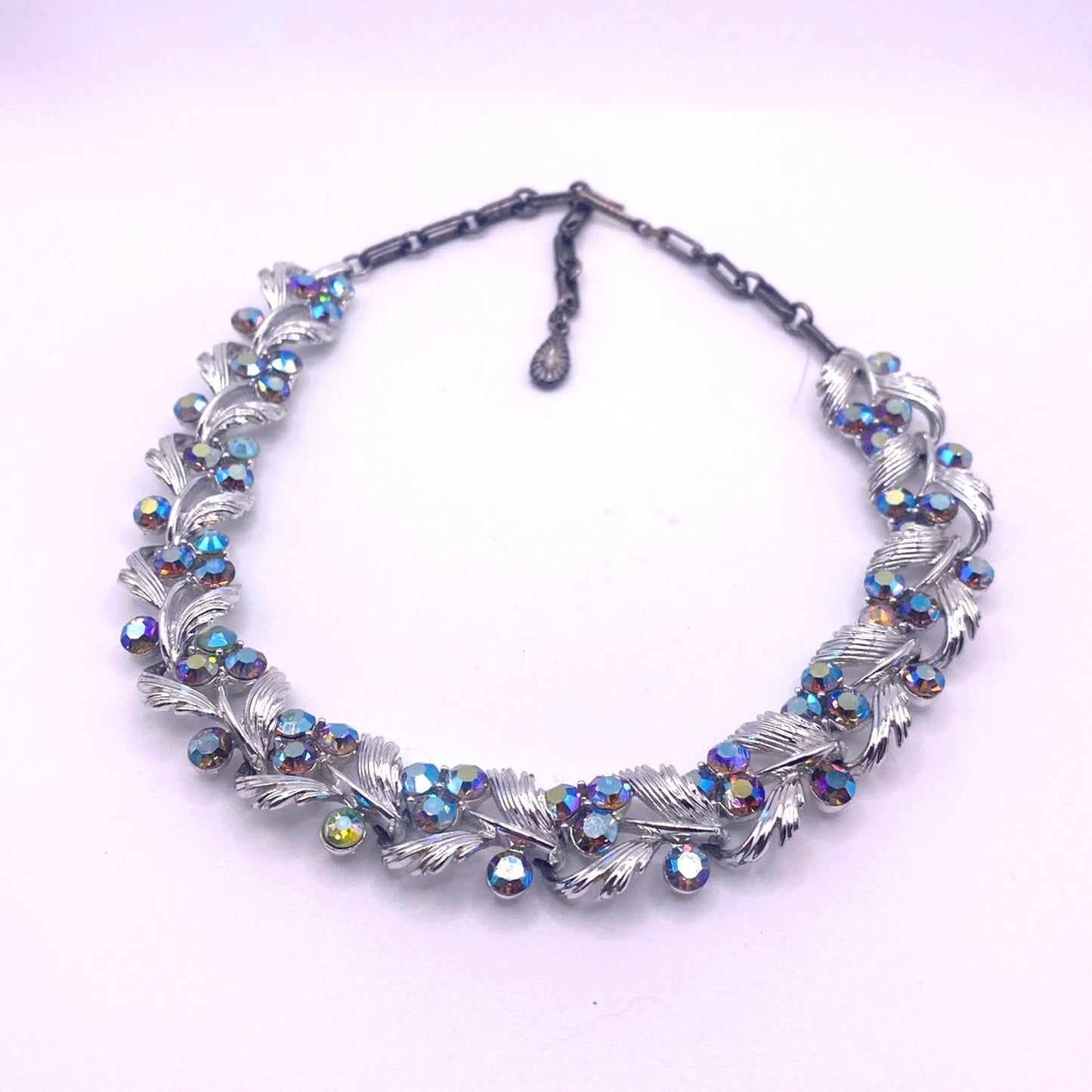 Lisner Vtg Blue Aurora Borealis Rhinestone Necklace