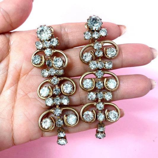 Sarah Coventry Dangle Rhinestones Earrings Clip On