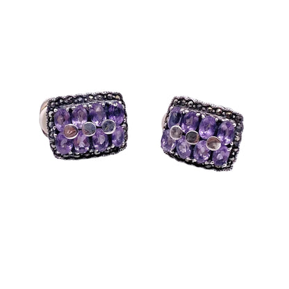 Sterling Silver And Amethyst Gems Vintage Clip On Earrings