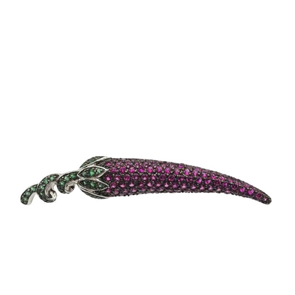 Sterling Silver And Rubies Chili Pepper Brooch