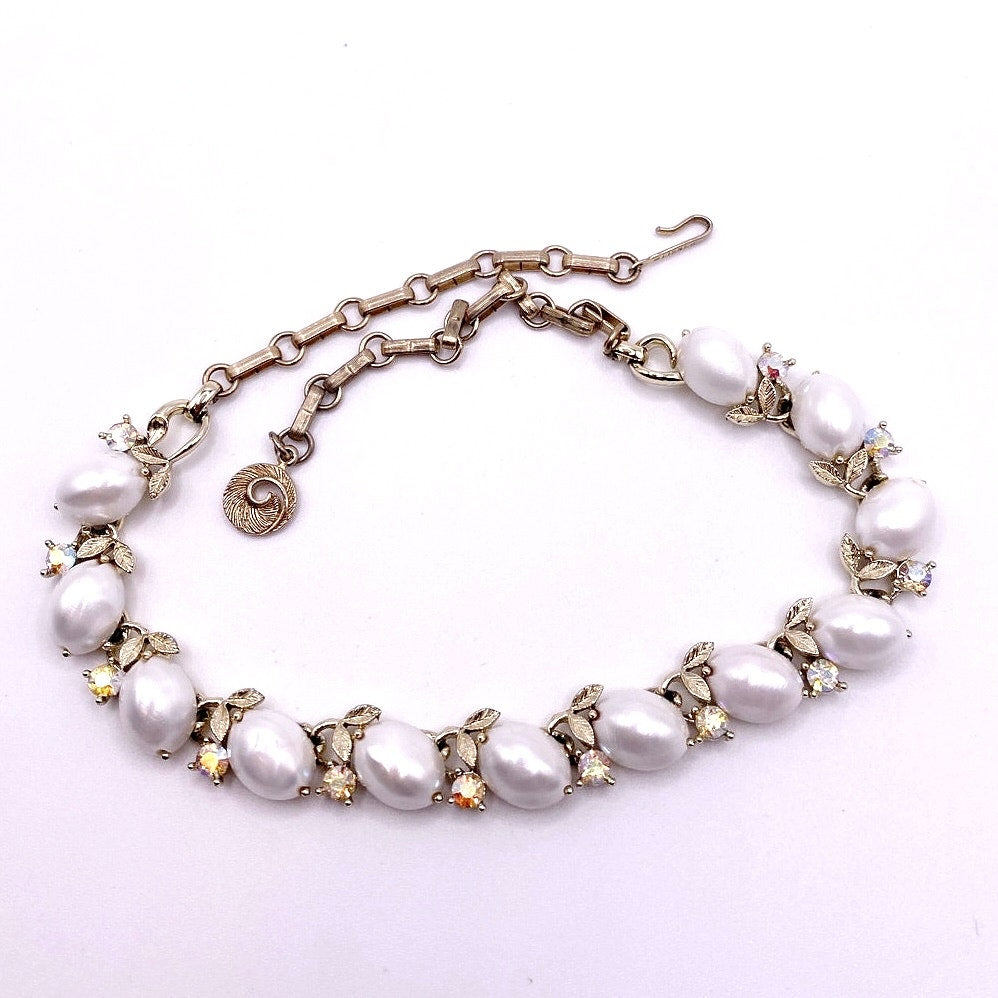 Lisner Vintage Necklace Choker Faux Pearls and AB Rhinestones
