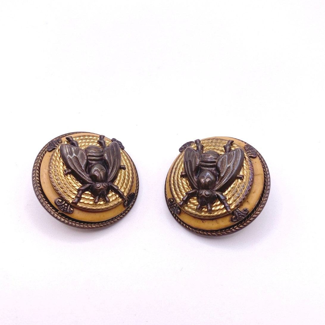 Vintage Mix Metal Clip on Earrings Insect With Bakelite Rare Find