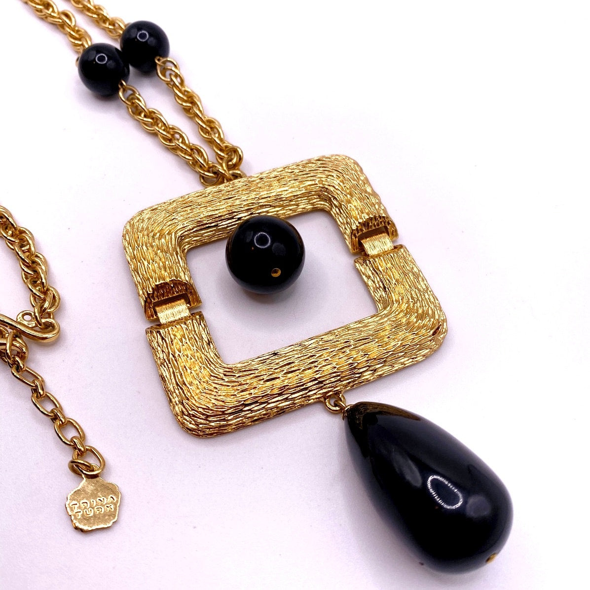 Trina Turk Gold Tone and Black Lucite Vintage Long Necklace 26”
