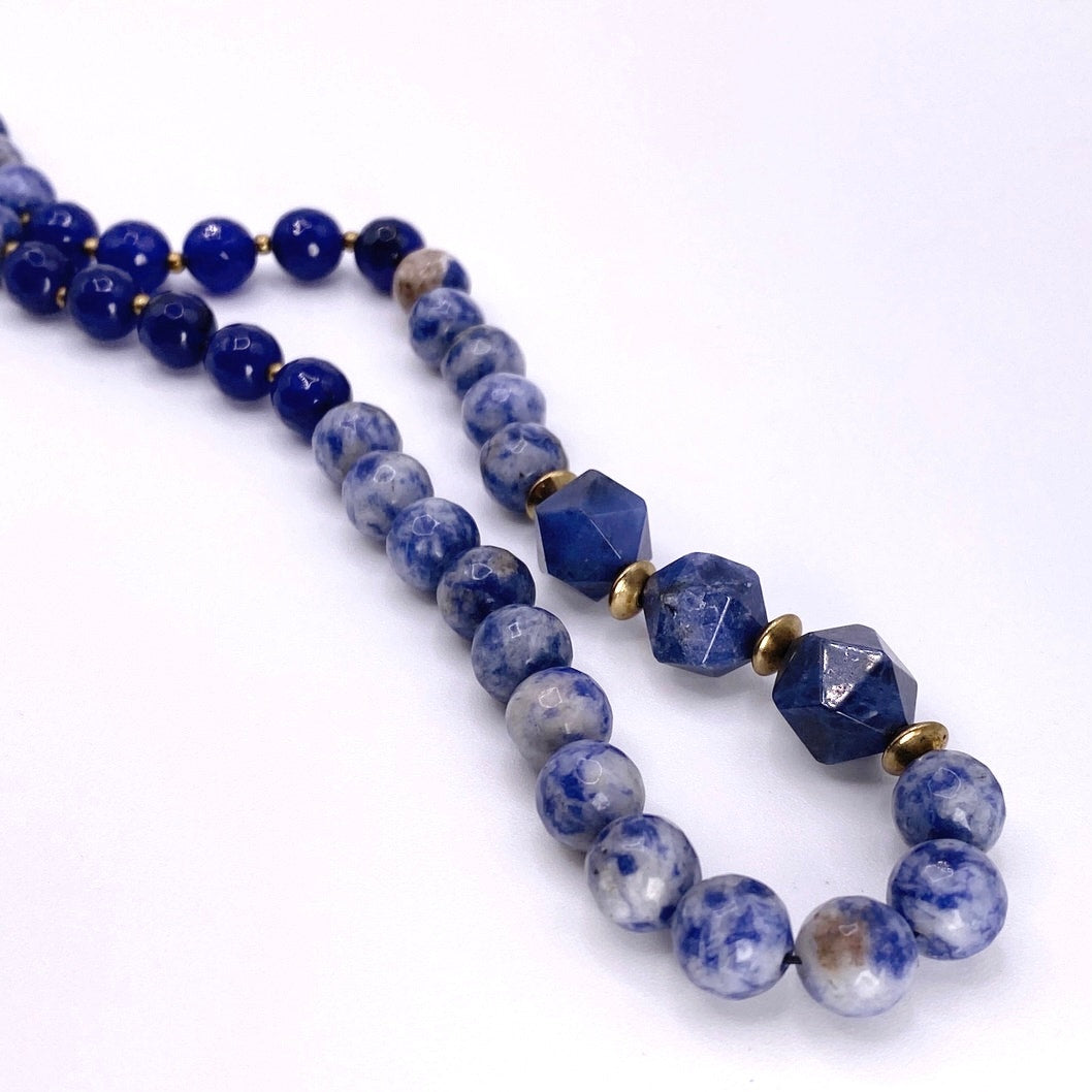 Vintage Sodalite Gemstones Long Necklace 28”