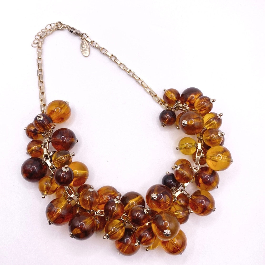 Ann Taylor Vintage Amber Lucite Beads Cha Cha Necklace 17”