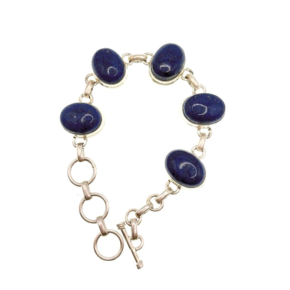 Sterling Silver and Lapis Lazuli Cabochons Bracelet Adjustable 7.5
