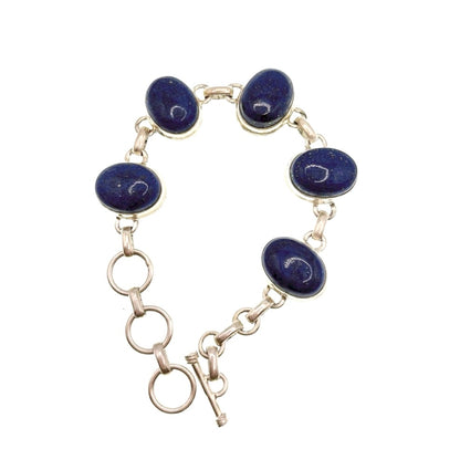Sterling Silver and Lapis Lazuli Cabochons Bracelet Adjustable 7.5