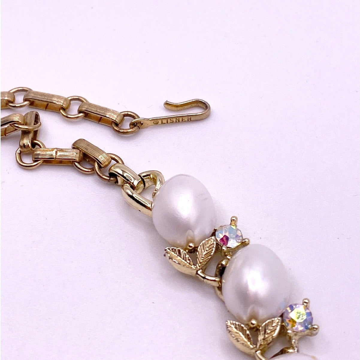 Lisner Vintage Necklace Choker Faux Pearls and AB Rhinestones